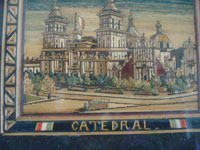 BZ-6: Mexican vintage straw-art, popote art or popotillo, a wonderful scene of the main Cathedral in Mexico City, by the famous popotillo artist, G. Olay (Gabriel Olay), Mexico City, c. 1920-30's.  Closeup photo of the Cathedral.