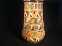 Mexican vintage pottery and ceramics, a pottery vase from Tonala, Jalisco, c. 1930. The vase has wonderful Aztec designs and very fine petatillo (straw-like hatching in the background) in many areas. Main photo.