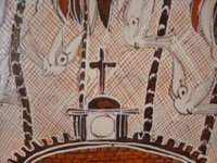 Mexican pottery and ceramics, a large rectangular pottery dish from Tonala, date December 18, 1995. The dish is signed, S. Lucano for the late Santos Lucano Neri, a famous Tonala potter and member of a famous family of potters and artisans. Another scene, the central church, from the Lucano dish.