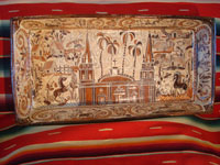Mexican pottery and ceramics, a large rectangular pottery dish from Tonala, date December 18, 1995. The dish is signed, S. Lucano for the late Santos Lucano Neri, a famous Tonala potter and member of a famous family of potters and artisans. Main photo.