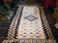 Mexican vintage sarapes and textiles, a rare Mayo weaving, c. 1930. Beautifully woven of wonderfully soft wool, and with vibrant colors of blue and brown. Main photo.
