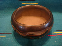 Native American Indian vintage pottery and ceramics, a beautiful blackware pot incised with the water serpent ("AVANYU"), signed on the bottom by the famous potter, Mary Cain, Santa Clara Pueblo, New Mexico, c. 1940's. Another full view of the pot by Mary Cain of Santa Clara Pueblo.