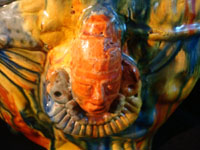 Mexican vintage pottery and ceramics, a large drip-ware bowl from Oaxaca, c. 1940. This style of drip-ware (losa goteada) is known as Mexican majollica. Another closeup photo of dripware bowl.