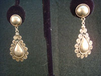 Mexican vintage silver jewelry, and vintage Taxco silver jewelry, a wonderful pair of earrings, c. 1930-40. They have exquisite silver-work and a unique tear-drop shape. Main photo.