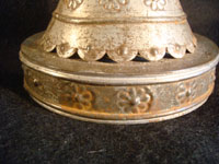 Mexican vintage tinwork art (or tin art), a pair of candle stick holders with wonderful stamping, c. 1940. These are elegant!  A second closeup.