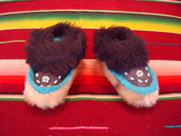 Native American Indian vintage folk art and beadwork, a pair of baby's mocassins from Alaska, probably Aleut, c. 1930-45. The mocassins feature a lovely bird design and wonderfully soft seal skin. Main photo,