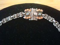 Mexican vintage sterling silver jewelry, and Taxco vintage sterling silver jewelry, a stunning Matl sterling silver necklace, signed Matl, Taxco, c. 1940.  Closeup photo of a part of the Matl necklace.