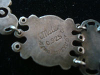 Mexican vintage sterling silver jewelry, and Taxco vintage sterling silver jewelry, a stunning Matl sterling silver necklace, signed Matl, Taxco, c. 1940.  Photo showing the signature of Matl.