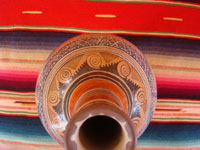 Mexican vintage pottery and ceramics, a burnished jar from Tonala, Jalisco, c. 1930. Signed, Augustin, wonderful Aztec geometric pattern. Photo showing another view of jar, from above.