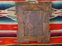 Mexican vintage wood-carving and Mexican vintage folk art, a wonderful marquetry picture frame, c. 1930. Beautifully hand-crafted with inlays of different kinds of wood. Photo of back side of frame.