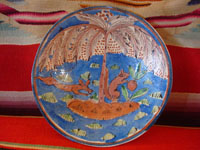 Vintage Mexican pottery and ceramics, and Mexican vintage folk art, a pair of lovely pottery plates from Tlaquepaque, c. 1920-30's. These are attributed to the famous artist, Balbino Lucano (or his equally famous brother, Tomas Lucano). Closeup photo of the second plate.