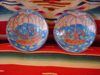 Vintage Mexican pottery and ceramics, and Mexican vintage folk art, a pair of lovely pottery plates from Tlaquepaque, c. 1920-30's. These are attributed to the famous artist, Balbino Lucano (or his equally famous brother, Tomas Lucano). Main photo.