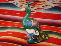 Mexican vintage pottery and ceramics, and Mexican vintage folk art, a peacock bank from Tlaquepaque, c. 1940. Beautifully hand-painted with wonderful colors. Main photo.