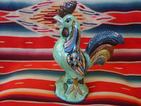 Mexican vintage pottery and ceramics, and Mexican vintage folk art, a pottery rooster from Tlaquepaque, c. 1940. Wonderfully glazed and very beautifully painted; this is an incredible piece of vintage Mexican fine/folk art!  Main photo.