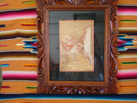 Mexican vintage straw-art (popote art or popotillo), and Mexican vintage folk art, a beautiful picture composed of thousands of minute pieces of dyed straw (popote, in Spanish), Mexico, c. 1940's. Main photo of the popote art picture.