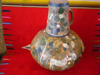 Mexican vintage pottery and ceramics, a wonderful pottery water jar and cup with scenes of great bulls and Mexican paisanos laboring in their fields, with a background glaze in muted colors to highlight the main scenes, Tonala or Tlaquepaque, Jalisco, c. 1940's.  Another side of the water jar and cup.