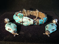 Mexican vintage silver jewelry, bracelet and earrings set in style of Margot de Taxco, c. 1950's.