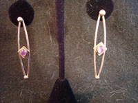 Mexican vintage silver jewelry, dangling earrings with amethyst stone in center, c. 1940's.