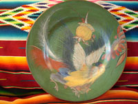 Mexican vintage pottery, Tonala charger with exotic bird, c. 1920.