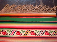Green Saltillo sarape, closeup of side-bar and fringe