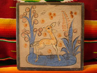 Mexican vintage pottery, Tonala tile with graceful deer, c. 1930.