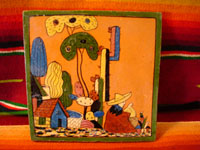 Mexican vintage pottery, Tlaquepaque tile with Mexican rancher, 1920.