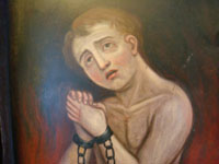Closeup photo of face of soul in purgatory.