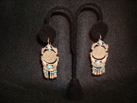 Mexican vintage silver jewelry, earrings with 20-peso coins and turquoise dangles, c. 1930.