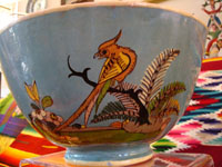 Mexican vintage pottery/ceramics, Tlaquepaque bowl with bird and floral designs, 1930.