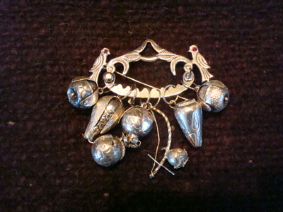 Vintage silver jewelry, a beautiful Andean (Peru or Ecuador) charm broach, c. 1930's.