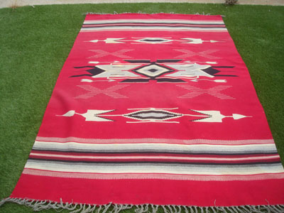Mexican texteils and sarapes, and New Mexican vintage textiles, a beautiful Chimayo textile with a tight weave and beautiul desitns, Chimayo, New Mexico, c. 1930-40's.