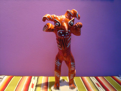 Mexican vintage folk art, the "Cheetos thief", Ocumicho, Michoacan, c. 1950's.