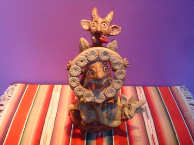 Mexican vintage folk art, a pottery folk art pottery sculpture, Ocumicho, Michoacan, c. 1940's.