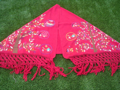 Mexican vintage testtiles and sarapes, a wonderful hand embroidered shawl from Patzcuaro, Michoacan, c. 1970's.