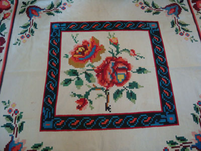 Mexican vintage sarapes and textiles, a lovely textile from Oaxaca, c. 1910-20. The textile features lovely roses; it is an incredible piece of textile art.