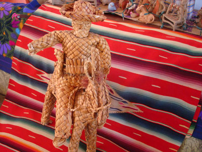 Mexican vintage straw-art. a figure of Emiliano Zapata mounted on his horse, made of tule or river reeds from Tzintzuntzan, Michoacan, c. 1940's.