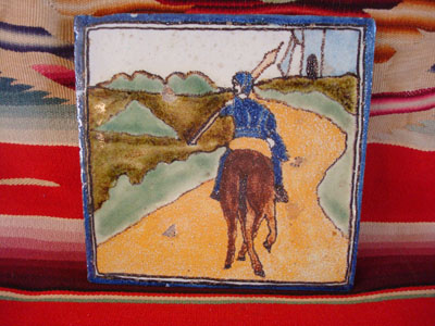 Mexican vintage pottery and ceramics, a talavera tile from Puebla, c. 1940's.