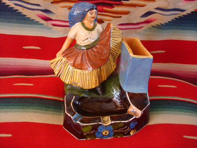 Mexican vintage pottery and ceramics, a wonderful  Tejuana woman figure from Tlaquepaque, c. 1930-40's.