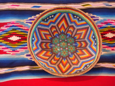 Mexican vintage folk-art, a beautiful beaded Huichol gourd, c. 1950.