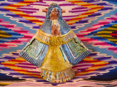 Mexican vintage pottery and ceramics and Mexican vintage devotional or religious art, a lovely pottery Madonna, Nuestra Senora de la Salud (Our Lady of Good Health) from Michoacan, c. 1950's.