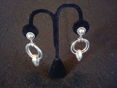 Mexican vintage silver jewelry and Taxco vintage silver jewelry, a wonderful pair of hoop-style earrings, Taxco, c. 1940's.