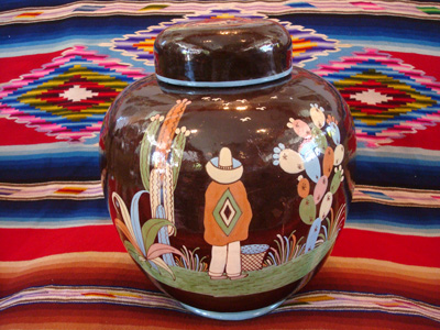 Mexican vintage pottery and ceramics, a large lidded black-ware tibor, Tlaquepaque, Jalisco, c. 1920's.
