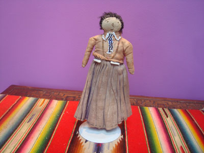 Nattive American vintage folk art, a wonderful Navajo doll with a beaded blouse and broom skirt, Arizona or New Mexico, c. 1940.